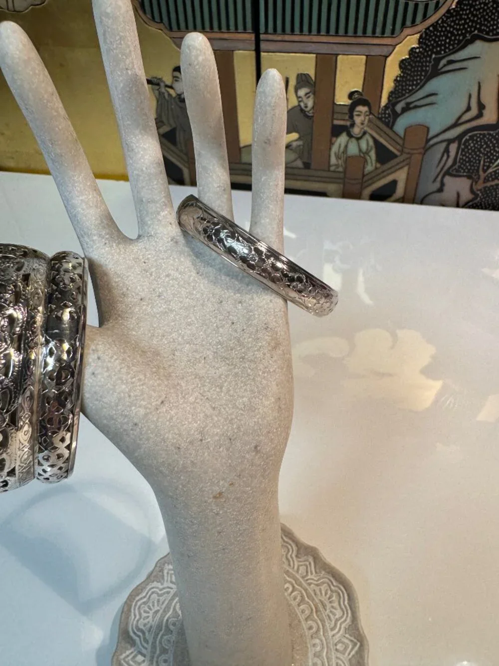 #113 Pair of beautiful carved bangle bracelets